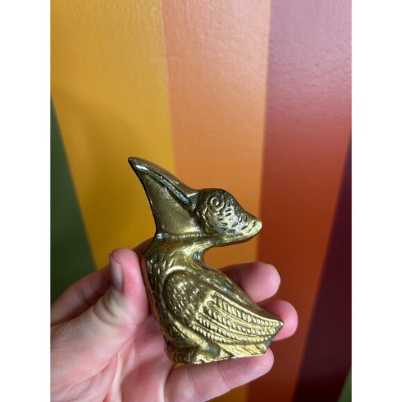 Vintage solid, brass, mini pelican patina bird figurine paperweight - Picture 5 of 5